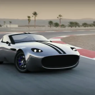VTR 115 carone custom sports car on race track with palms in the background